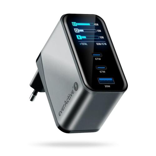 EVERACTIVE ŁADOWARKA SIECIOWA GAN 1 X USB, 2 X USB-C QUICK CHARGE 4+ 67W CZARNA SC-670Q-24172290
