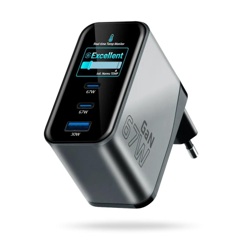 EVERACTIVE ŁADOWARKA SIECIOWA GAN 1 X USB, 2 X USB-C QUICK CHARGE 4+ 67W CZARNA SC-670Q-24172292