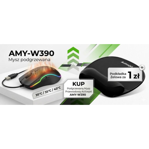 Activejet mysz Podgrzewana AMY-W390 + Activejet podkładka pod mysz czarna żelowa za 1 zł