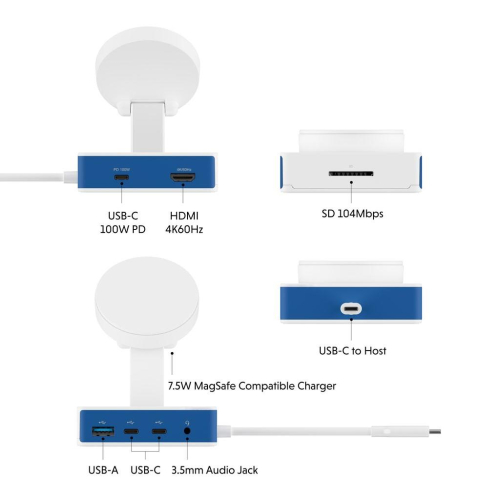 Koncentrator Hyper HyperDrive Flex MagCharge USB-C, biały/niebieski-24330427