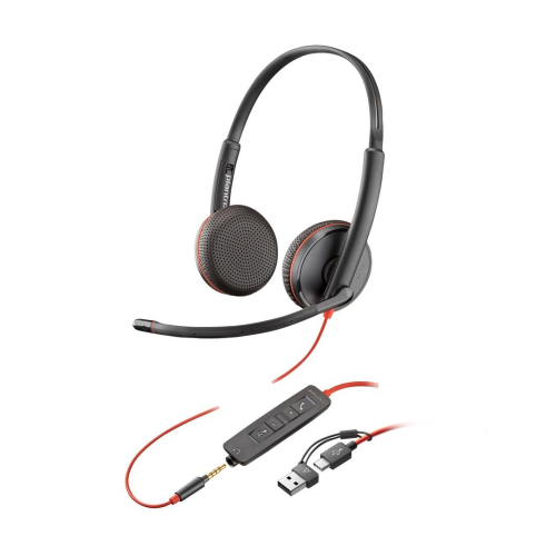 Poly Blackwire 3225 Stereo USB-C Headset +3.5mm Plug +USB-C/A Adapter (Bulk)-24449459
