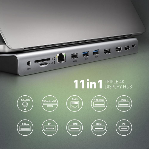 Axagon HMC-4KX3 stacja dokująca Przewodowa USB 3.2 Gen 1 (3.1 Gen 1) Type-C Szary-24488986
