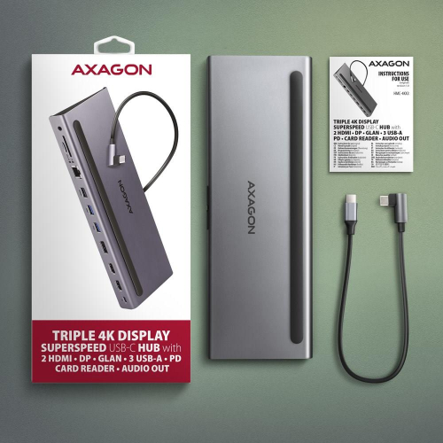 Axagon HMC-4KX3 stacja dokująca Przewodowa USB 3.2 Gen 1 (3.1 Gen 1) Type-C Szary-24488993