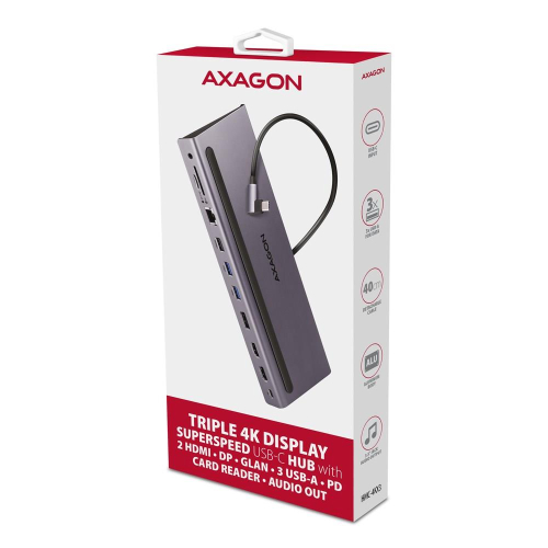 Axagon HMC-4KX3 stacja dokująca Przewodowa USB 3.2 Gen 1 (3.1 Gen 1) Type-C Szary-24488994