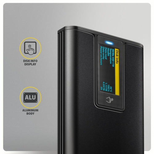 EEM2-SD2B Obudowa zewnętrzna aluminiowa bezśrubowa USB-A/C 3.2 Gen2 M.2 NVMe/SATA wyświetlacz LED, czarny-24526629