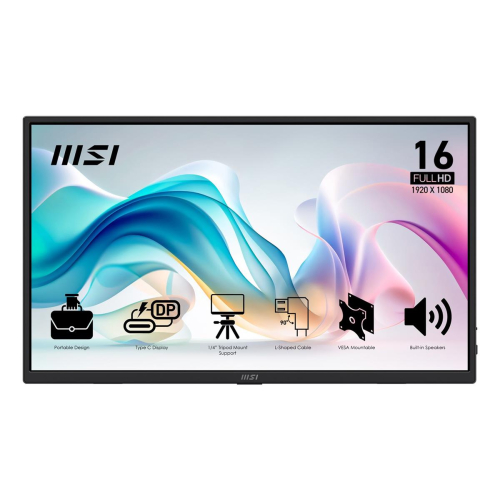 MSI PRO MP165DE E6 przenośny telewizor / monitor Przenośny monitor Czarny 39,6 cm (15.6") LED 1920 x 1080 px
