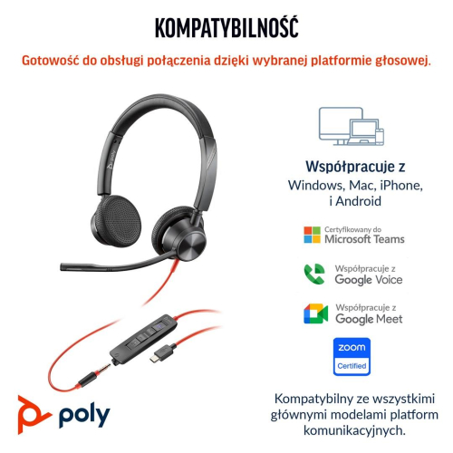 Poly Blackwire 3325 Stereo Microsoft Teams Certified USB-C Headset +3.5mm Plug +USB-C/A Adapter-24568337