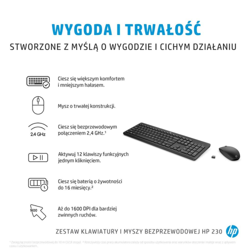 Zestaw klawiatura + mysz HP 230 Wireless Mouse and Keyboard Combo bezprzewodowe czarne Niemiecki układ klawiszy QWERTZ 
