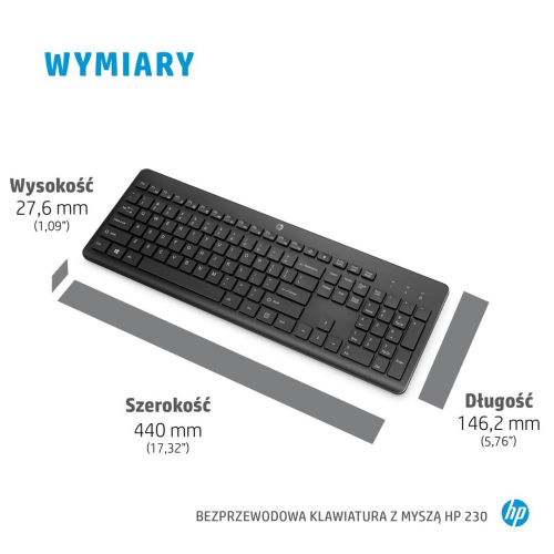 Zestaw klawiatura + mysz HP 230 Wireless Mouse and Keyboard Combo bezprzewodowe czarne Niemiecki układ klawiszy QWERTZ 