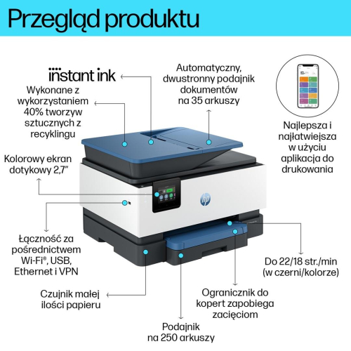 HP OfficeJet Pro Produkt 9125e Bezprzewodowe All-in-One W kolorze Drukarka, Instant Ink; Drukowanie dwustronne-24625296