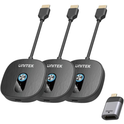 Unitek Bezprzewodowy transmiter HDMI 1080p, 1 nadajnik + 2 odbiorniki, czarny