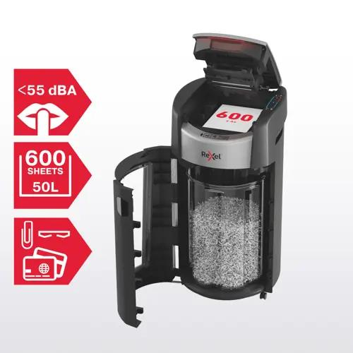 Niszczarka Rexel ShredMax AutoFeed+ 600X, P4, 600 kartek, 50 l kosz-24712584