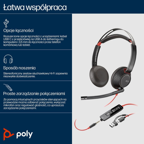 Poly Blackwire 5220 Stereo USB-C Headset +3.5mm Plug +USB-C/A Adapter-24888773