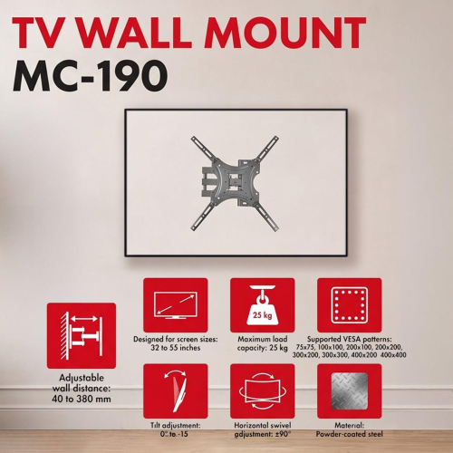 MACLEAN UCHWYT WIESZAK DO TV 32-55'' UCHWYT / WIESZAK DO TV MACLEAN, MAX VESA 400X400, 32-55