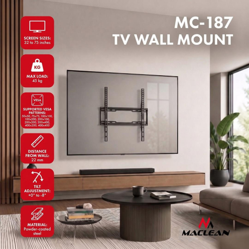 MACLEAN UCHWYT WIESZAK DO TV 32-75'' UCHWYT / WIESZAK DO TV MACLEAN, MAX VESA 400X400, 32-75