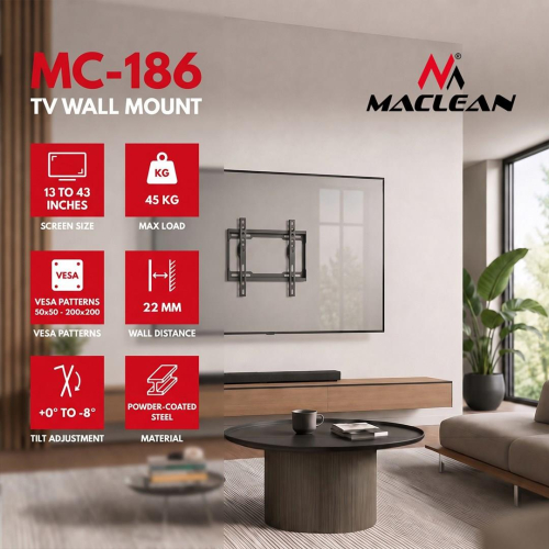 MACLEAN UCHWYT WIESZAK DO TV 13-43'' UCHWYT / WIESZAK DO TV MACLEAN, MAX VESA 200X200, 13-43