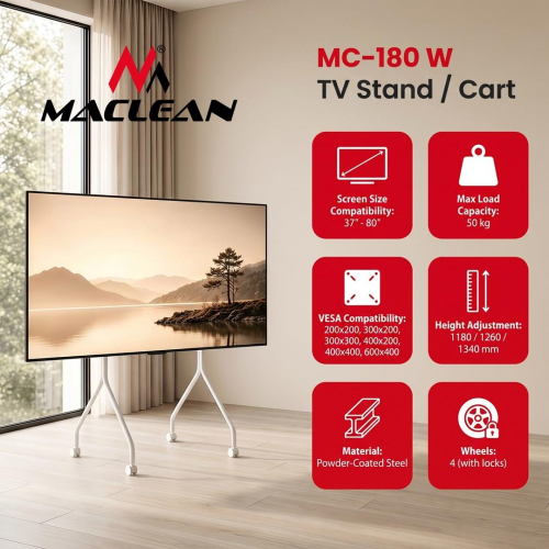MACLEAN STAND POD TV STAND / WÓZEK DO TV MACLEAN, NA KÓŁKACH, 37-80