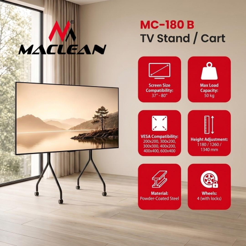MACLEAN STAND POD TV STAND / WÓZEK DO TV MACLEAN, NA KÓŁKACH, 37-80