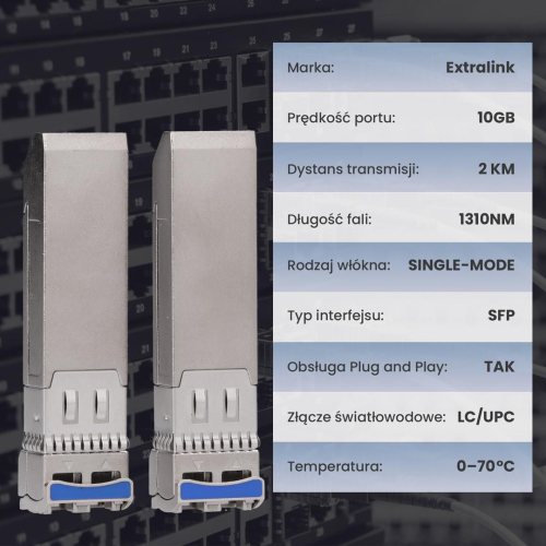 Extralink SFP+ 10G 2-pack | Moduł SFP+ | 10Gbps, LC/UPC, 1310nm, 2km, single mode, DOM (EX.35917) moduł przekaźników