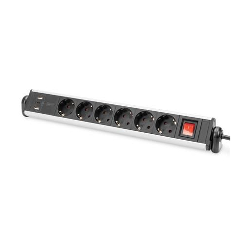 Listwa zasilająca biurowa 45° 6 gniazd 2xUSB-A 1xU SB-C (5V/3,4A) obrót 180° z zaciskiem na blat