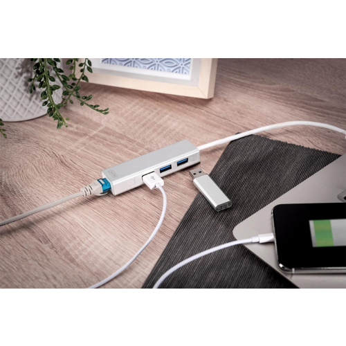 HUB 3-portowy USB 3.0 SuperSpeed z LANGigabit LAN adapter, aluminium-24999743