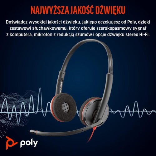 Poly Blackwire 3220 Stereo USB-C Headset +USB-C/A Adapter (Bulk)-25000731