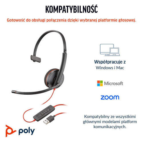 Poly Blackwire 3210 Monaural USB-C Headset +USB-C/A Adapter-25000886