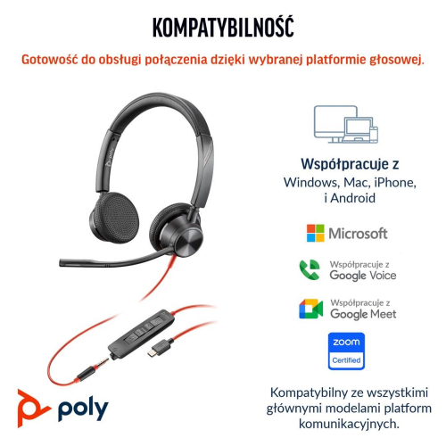 Poly Blackwire 3325 Stereo Microsoft Teams Certified USB-C Headset +3.5mm Plug +USB-C/A Adapter-25058411