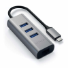 Satechi Aluminium Hub 2in1 - aluminiowy Hub do laptopów i komputerów stacjonarnych USB-C (3x USB-A, Ethernet) (space g