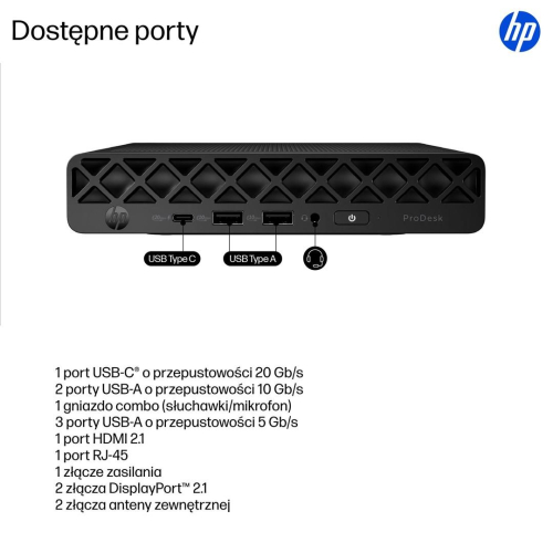 HP ProDesk 4 Mini G1i AI Intel Core Ultra 5 235T 16 GB DDR5-SDRAM 512 GB SSD Windows 11 Pro Mini PC AI PC Czarny-2515713