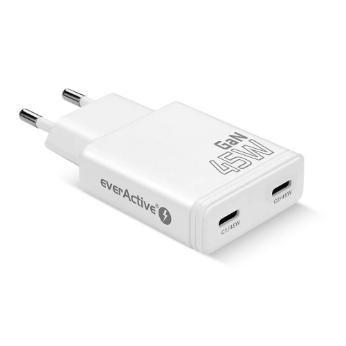 EVERACTIVE ŁADOWARKA SIECIOWA GAN SUPER SLIM 2X USB-C PD 45W BIAŁA SC-465Q-25158425