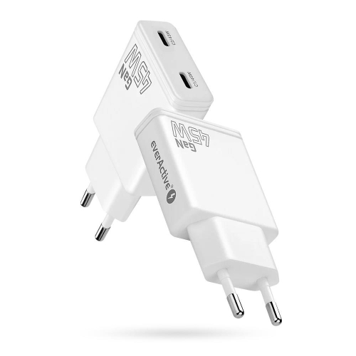 EVERACTIVE ŁADOWARKA SIECIOWA GAN SUPER SLIM 2X USB-C PD 45W BIAŁA SC-465Q-25158430