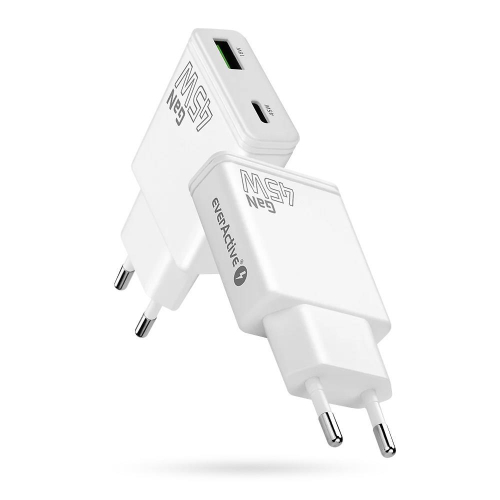 EVERACTIVE ŁADOWARKA SIECIOWA GAN 1 X USB, 1 X USB-C QUICK CHARGE 3.0 45W BIAŁA SC-460Q-25158438