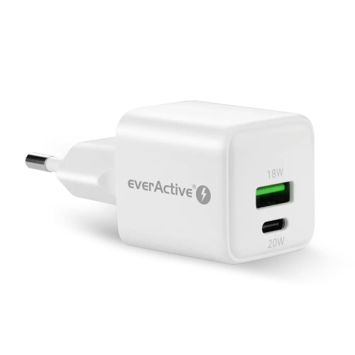 EVERACTIVE ŁADOWARKA SIECIOWA GAN 1 X USB, 1 X USB-C QUICK CHARGE 3.0 20W BIAŁA SC-330Q-25158444