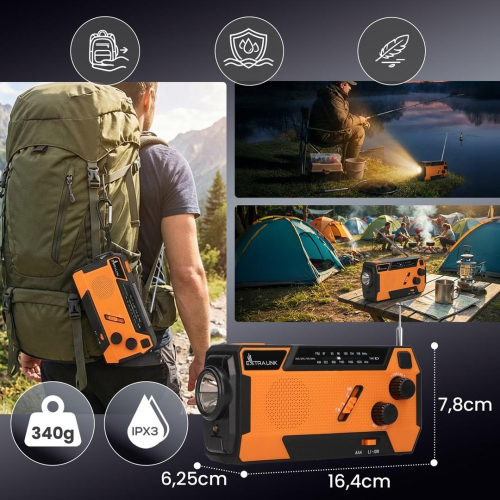 Extralink EX.93746 RADIO AWARYJNE SOLARNE Z KORBKA DYNAMO POWERBANK 4000MAH Z LATARKA SOS SR-4000 Przenośny Analogowy-2