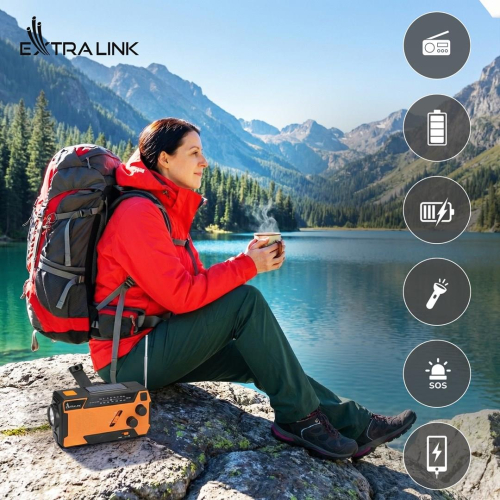 Extralink EX.93746 RADIO AWARYJNE SOLARNE Z KORBKA DYNAMO POWERBANK 4000MAH Z LATARKA SOS SR-4000 Przenośny Analogowy-2