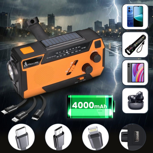 Extralink EX.93746 RADIO AWARYJNE SOLARNE Z KORBKA DYNAMO POWERBANK 4000MAH Z LATARKA SOS SR-4000 Przenośny Analogowy-2