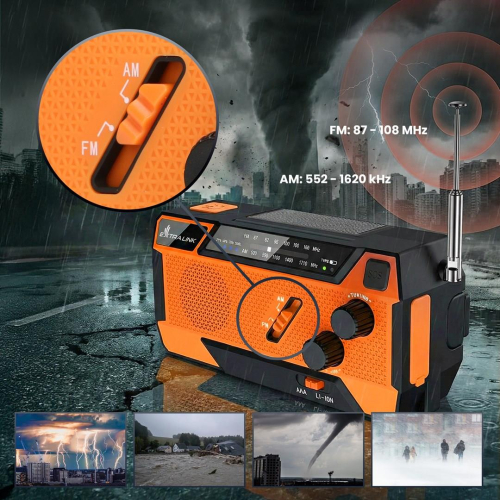 Extralink EX.93746 RADIO AWARYJNE SOLARNE Z KORBKA DYNAMO POWERBANK 4000MAH Z LATARKA SOS SR-4000 Przenośny Analogowy-2