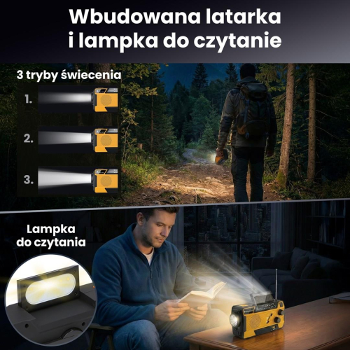 Extralink EX.93746 RADIO AWARYJNE SOLARNE Z KORBKA DYNAMO POWERBANK 4000MAH Z LATARKA SOS SR-4000 Przenośny Analogowy-2
