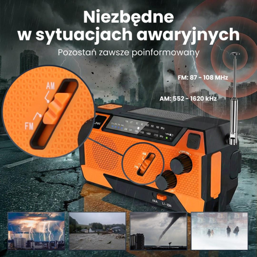 Extralink EX.93746 RADIO AWARYJNE SOLARNE Z KORBKA DYNAMO POWERBANK 4000MAH Z LATARKA SOS SR-4000 Przenośny Analogowy-2