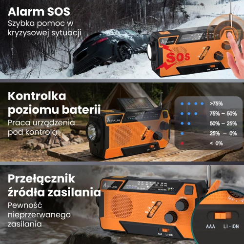 Extralink EX.93746 RADIO AWARYJNE SOLARNE Z KORBKA DYNAMO POWERBANK 4000MAH Z LATARKA SOS SR-4000 Przenośny Analogowy-2