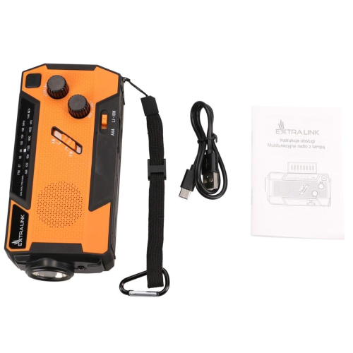 Extralink EX.93746 RADIO AWARYJNE SOLARNE Z KORBKA DYNAMO POWERBANK 4000MAH Z LATARKA SOS SR-4000 Przenośny Analogowy-2
