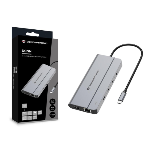 Conceptronic DONN34G stacja dokująca Przewodowa USB 3.2 Gen 2 (3.1 Gen 2) Type-C Szary-25174006