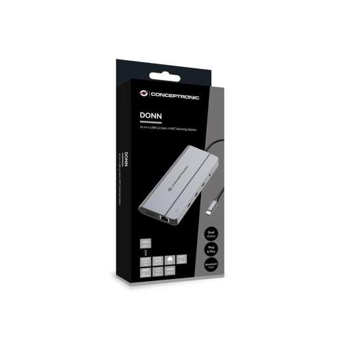 Conceptronic DONN34G stacja dokująca Przewodowa USB 3.2 Gen 2 (3.1 Gen 2) Type-C Szary-25174009