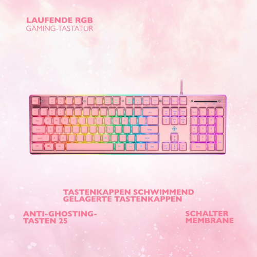 Deltaco Gaming GAM-021-RGB-P-DE klawiatura USB QWERTZ Niemiecki Różowy-25174293