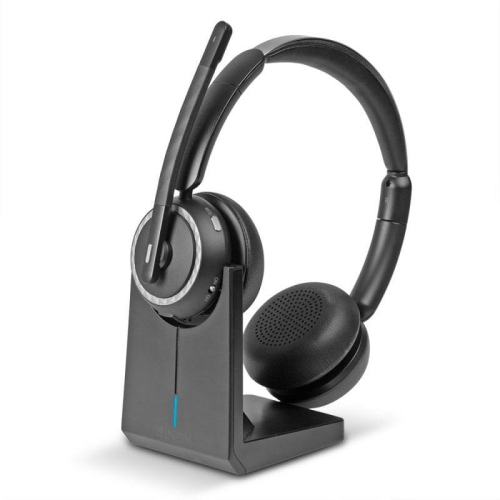 Lindy L118 Zestaw słuchawkowy Bezprzewodowy Opaska na głowę Biuro/centrum telefoniczne USB Type-C Bluetooth Podstawka do ładowania Czarny