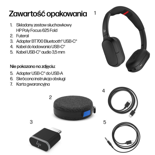 HP Poly Składany stereofoniczny zestaw słuchawkowy Bluetooth Focus 625 Fold-25175667