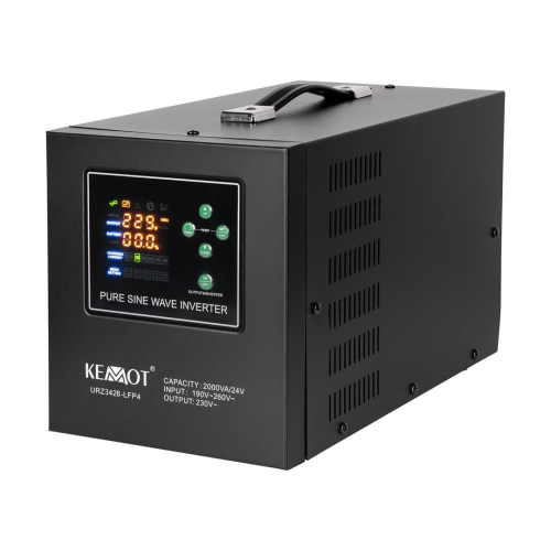 Zasilacz awaryjny KEMOT PROsinus-2000/24-LFP4 przetwornica z czystym przebiegiem sinusoidalnym i funkcją ładowania 24V 230V 2000VA/1400W