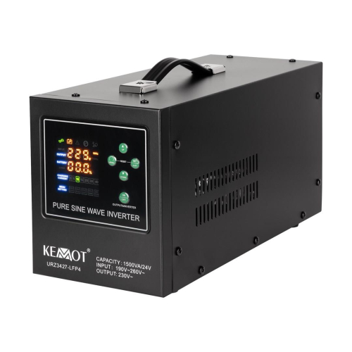 Zasilacz awaryjny KEMOT PROsinus-1500/24-LFP4 przetwornica z czystym przebiegiem sinusoidalnym i funkcją ładowania 24V 230V 1500VA/1050W