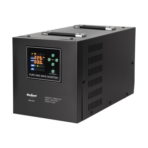 Zasilacz awaryjny Rebel POWER-2200-LFP4 - przetwornica z czystym przebiegiem sinusoidalnym i funkcją ładowania 12V 230V 2200VA/1600W